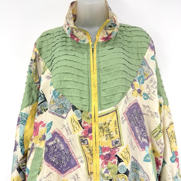 Swell Jacket Women's L Floral  VTG Hawaiian Post Card‎ 100% Silk Artsy Bomber - Picture 7 of 14